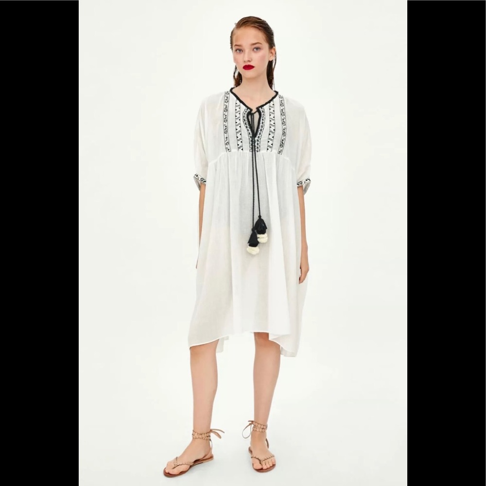 NWT Zara Off White Embroidery Tunic Dress